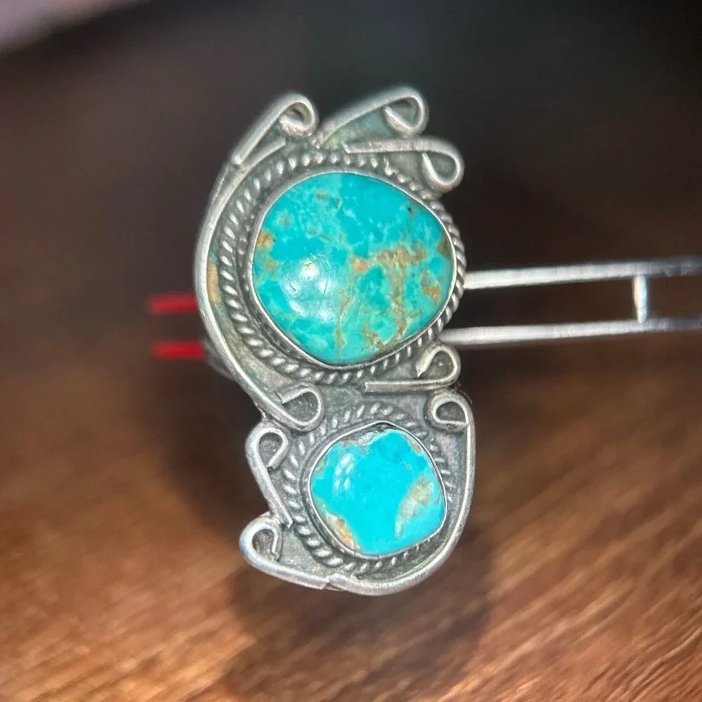 Large 2-Turquoise Silver Ring‎